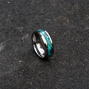 mens tungsten ring. mens opal ring. Tungsten rings. meteorite opal ring. unique opal ring. unique tungsten ring image 2