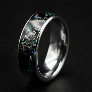 Dinosaur Bone Ring, Mens Dinosaur Bone Wedding Band, Velociraptor Ring, Mens Black Opal Ring, Mens Wedding Band, Mens Dinosaur Ring