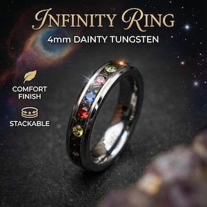 4mm Meteorite ring, The Six Infinity Stones Mens Ring, Comic Book Inspired Cubic Zirconia Ring, Tungsten Engagement Ring, Anime Fan Art Gift