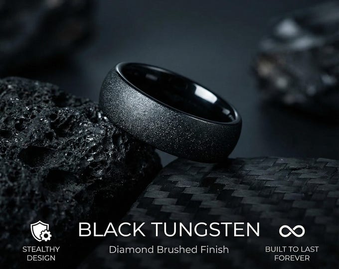 black mens wedding band with sandblasted finish, Black tungsten band, Black tungsten ring men, black tungsten band, mens wedding ring