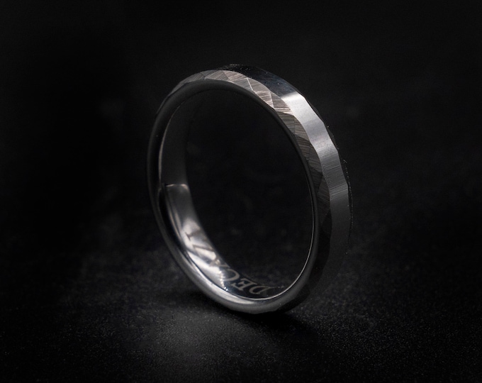 Hammered ring, tungsten ring, wedding band mens, rings for men, opal ring, decazi, mens wedding band, 4mm ring, silver ring,