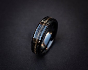 His & Hers Minimalist Crystal Wedding Ring, Tungsten Thumb Ring for Him, Men's Meteorite Jewelry, Unique Meteorite with Opal Wedding Band