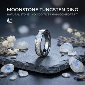 Herrenring aus Wolfram mit weißem Opal-Inlay – 6 mm Comfort Fit Ehering, langlebiger Verlobungsring, einzigartiges Jubiläumsgeschenk für ihn