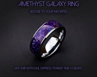 Bague Amethyst Glowstone, Bague en tungstène pour hommes, bijoux de guérison, Bague en cristal de guérison, Bijoux en améthyste, Bague opale violette | Decazi.