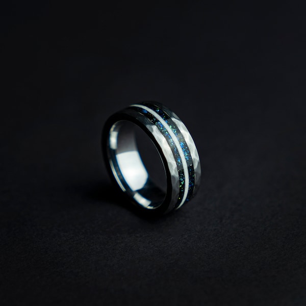 bague de pierre de lune arc-en-ciel, bague de tungstène de pierre de lune, bague de lune, pierre de lune arc-en-ciel, opale galaxie, pierre de lune, alliance pour hommes, bague cool pour hommes.