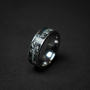 meteorite ring, Herkimer diamond, Glow in the dark ring, glow ring, tungsten ring men, Lunar jewelry, mens wedding band, mens ring.