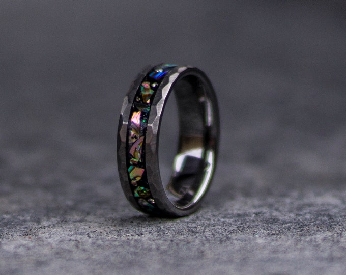 Abalone tungsten ring, tungsten ring, Abalone ring mens wedding band, Abalone shell, personalized ring.