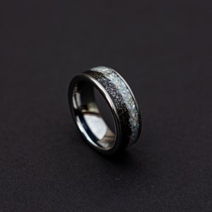 meteorite ring, cool mens rings, meteorite ring men, white opal ring, mens wedding band,  mens ring, wedding band men, 8mm wide ring,