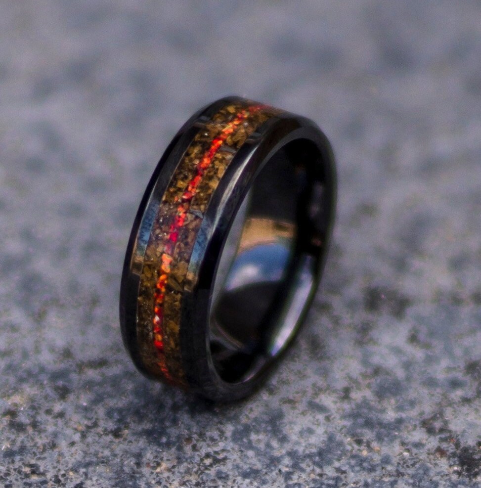 tiger eye ring, Black ceramic ring, custom jewelry, mens tiger eye ring