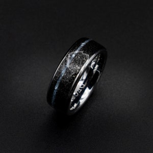Crushed Pearl Band Ring, Meteorite ring, Black Hammered wedding Ring, Hammered Brushed  Band, Mens Ring, black meteor ring, faceted Ring,