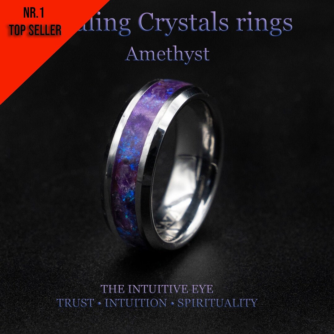 Mens Tungsten Ring, Healing Jewelry, Healing Crystal Ring, Amethyst  Jewelry, Gift for Grandma, Glowstone Ring, Moldavite Ring UK