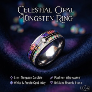 Master Ball Platinum Silver Tungsten Ring, Fire Opal Ring, Wedding Ring, Japanese Anime Inspired, Cubic Zirconia Ring, Handmade Jewelry