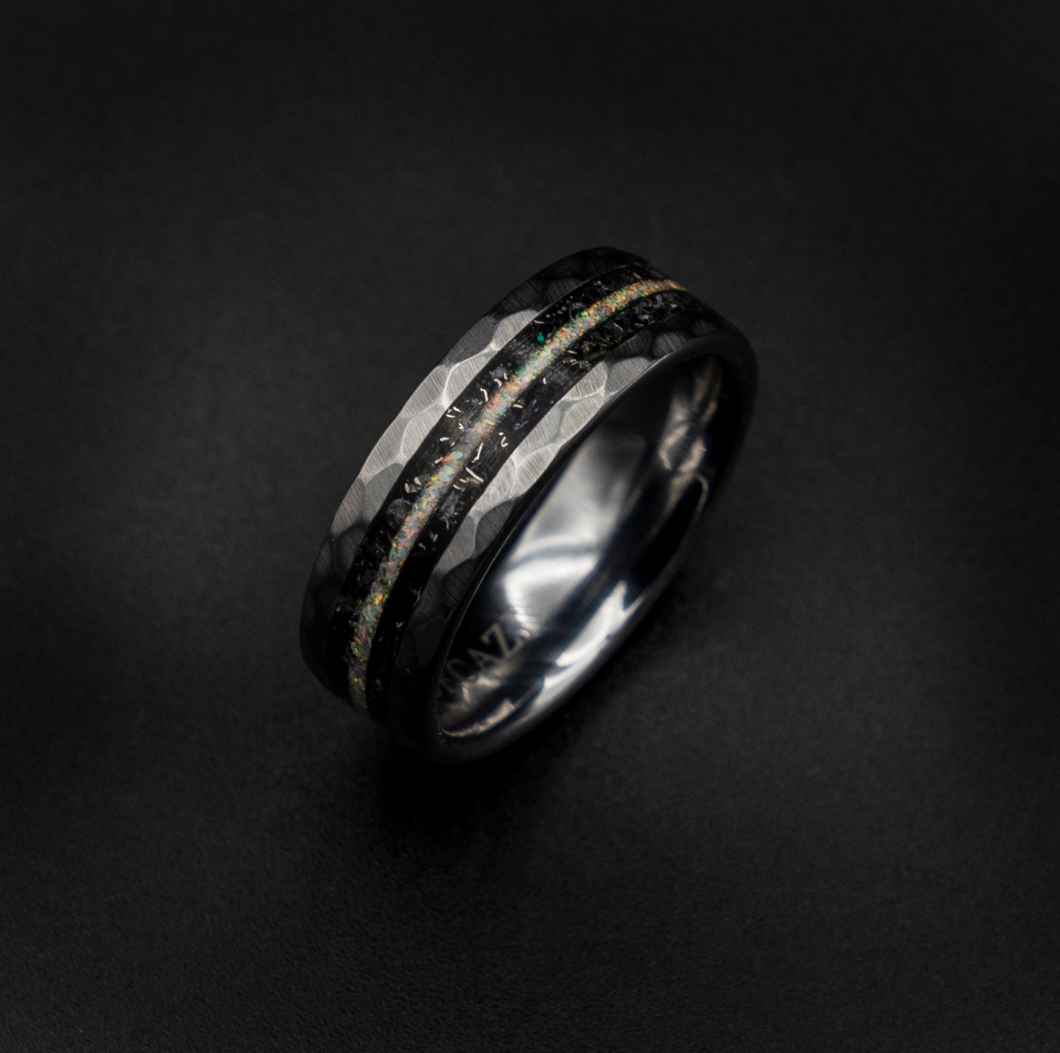 Moonstone ring, Meteorite mens ring, lunar jewelry, tungsten, wedding