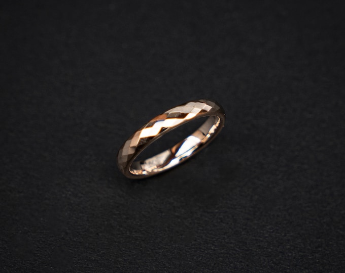 Rose Gold 4mm Faceted Tungsten Ring - womens Wedding Band, Womens Engagement, Men's Ring, Promise Ring, female engagement ring | Decazi
