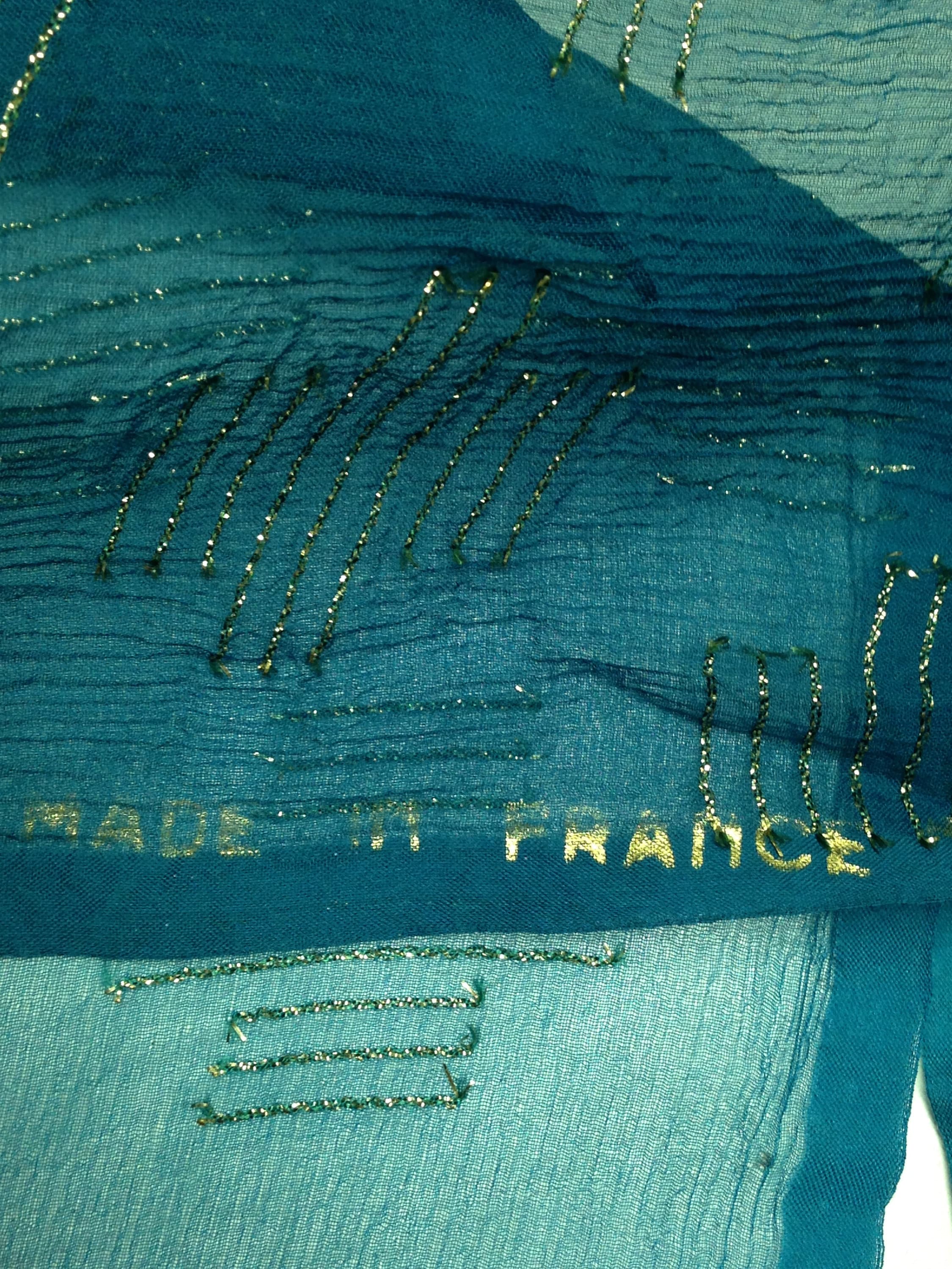 Silk Chiffon With Golden Lurex Thread Pattern / Teal Silk Chiffon With ...