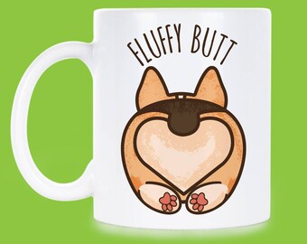 Corgi Butt Coffee Mug, Fluffy Welsh Corgi Cup, Gift