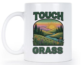 Touch Grass Mug – Go Outside Vintage Meme Coffee Cup, Internet Humor Gift for Friend or Coworker