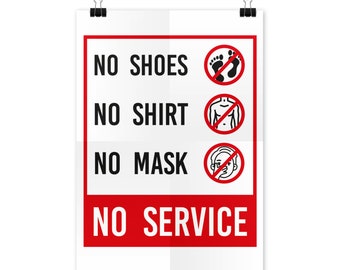 No Mask No Service Sign No Mask No Entry Sign No Shoes No Shirt No Mask No Service Poster