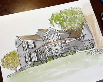 Watercolor House Portrait - 8x10