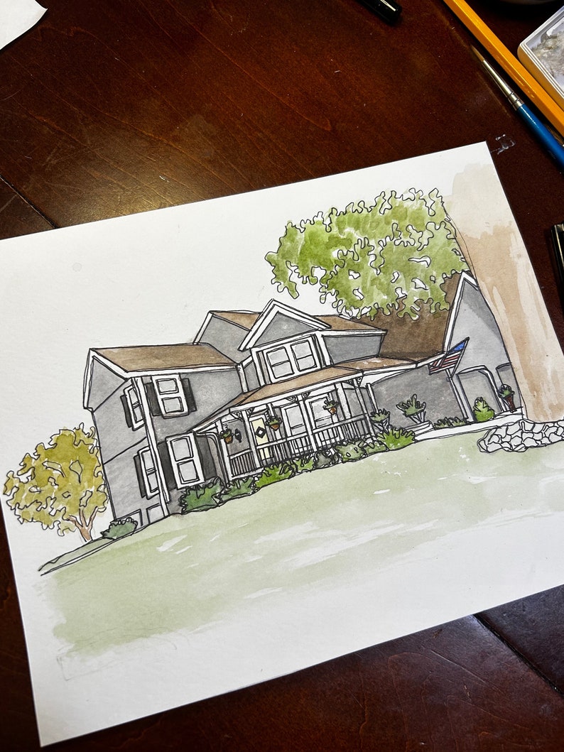 Watercolor House Portrait 8x10 image 1