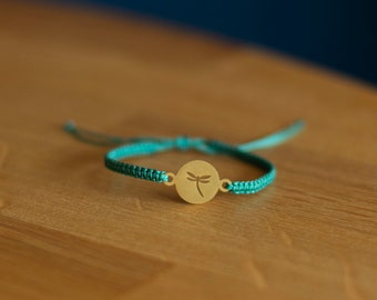 Dragonfly bracelet, golden dragonfly, macramé bracelet, spiritual bracelet, gift for her, gift for him, seagreen, green, gold minimalistic