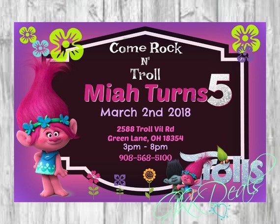 Trolls Theme Troll Birthday Party Personnalise Etsy
