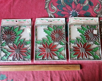 Vintage Crystalline Christmas Poinsettia Window Decoration New McCrory Holiday 70s