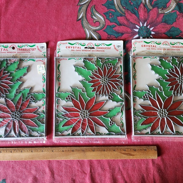 Vintage Crystalline Christmas Poinsettia Window Decoration New McCrory 70s