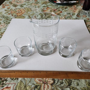 Vintage Princess House Heritage Crystal Etched Ellipses Pitcher w 4 Glasses #407 Barware 1980s