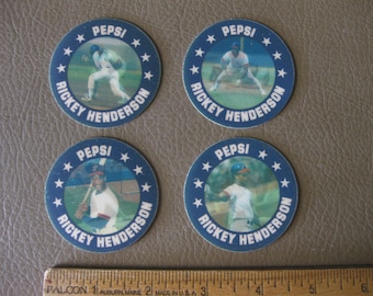 Vintage Rickey Henderson Oakland A&#39;s MLB Pepsi Flicker Disc Baseball Coin Set of 4 1991