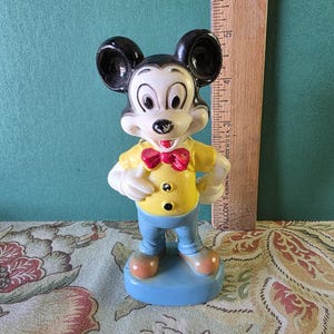Vintage Walt Disney Mickey Mouse Figurine 5" Hard Plastic Disneyland Hong Kong 60s