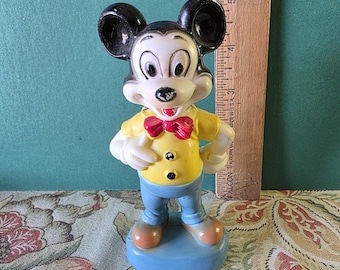 Vintage Walt Disney Mickey Mouse Figurine 5" Hard Plastic Disneyland Hong Kong 60s