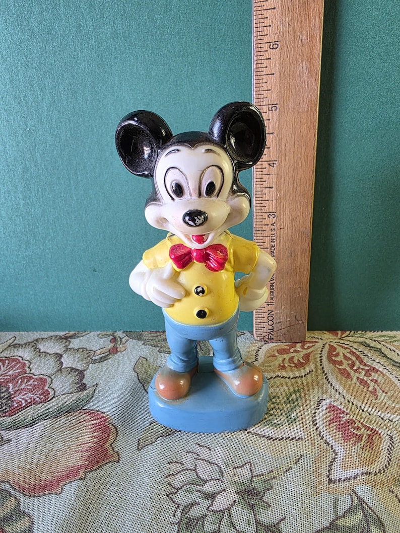 Vintage Walt Disney Mickey Mouse Figurine 5" Hard Plastic Disneyland Hong Kong 60s