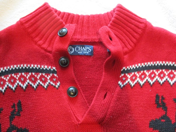 Vintage Christmas Sweater Reindeer Red Pullover S… - image 4