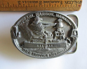 Vintage WWII Pearl Harbor U.S.S. Arizona Memorial Belt Buckle JOPA Military Navy Hawaii 1987