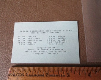 Vintage San Francisco George Washington High School Basketball Schedule USAF Air Force 1968 United States Air Force Military