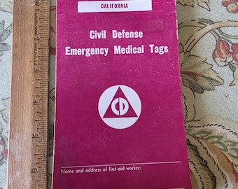 Vintage California Civil Defense Emergency Medical Tags Body Neck Hand Toe Complete Unused Book of 20 w Strings 1950s Military