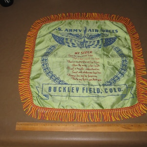 Vintage Military United States Army Air Force Buckley Field Lowry Field Colorado Pillow Cover Dear Sister 40s