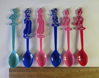 Vintage Walt Disney Aladdin Movie Plastic Spoons Set of 4 Promo Aladdin Jasmine Abu Jafar 1992 Robin Williams Disneyland