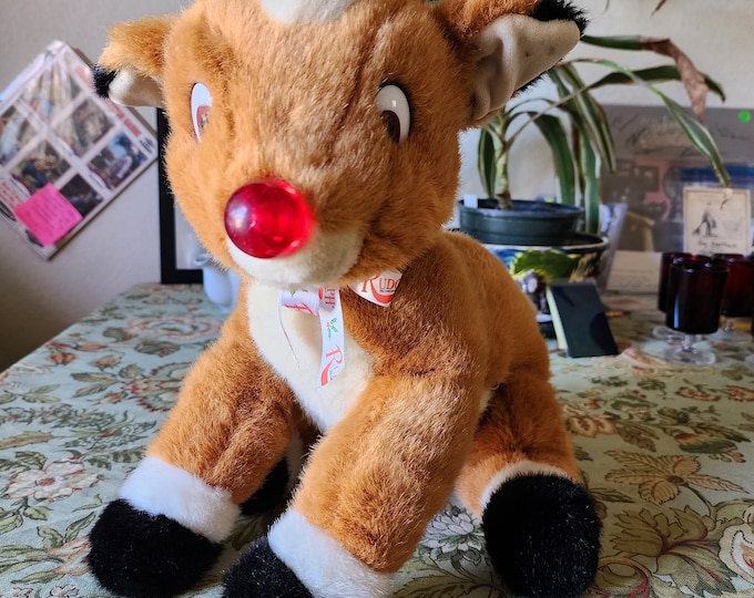 Vintage Rudolph the Red Nosed Reindeer Plush Doll Toy Musical Blinking