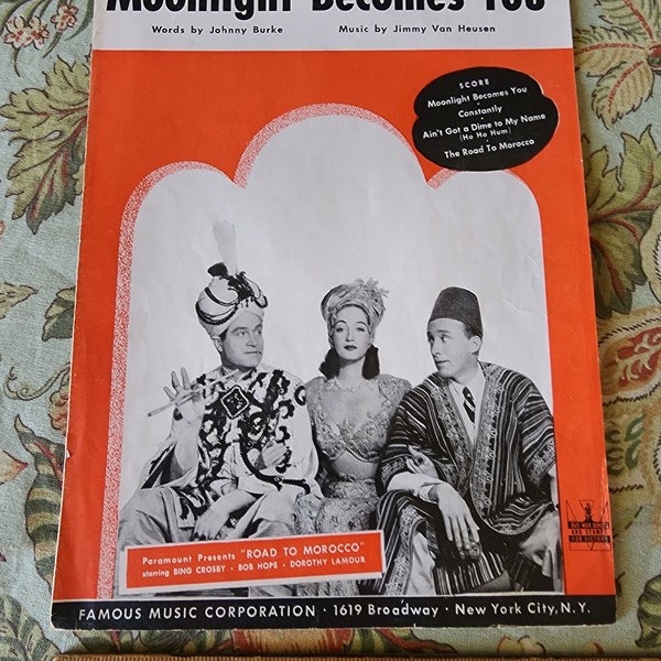Vintage Moonlight Becomes You Sheet Music Bing Crosby Bob Hope Dorothy Lamour 1942
