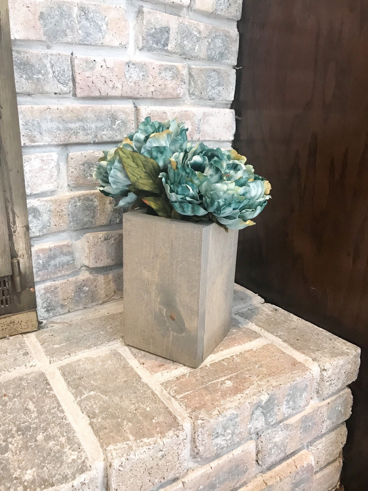 Square wood planter Wood Flower Vase Handmade Gray Etsy