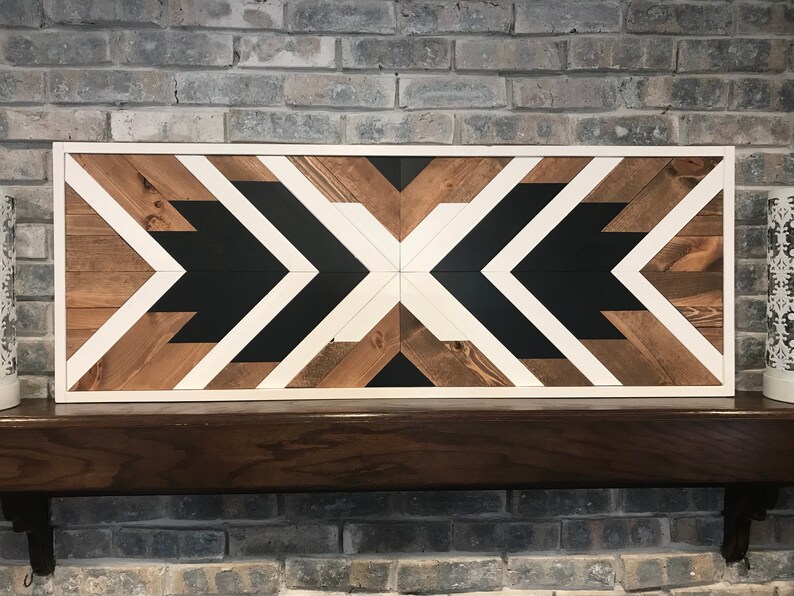 Black And White Geometric Wood Wall Hanging Handmade 18 X Etsy