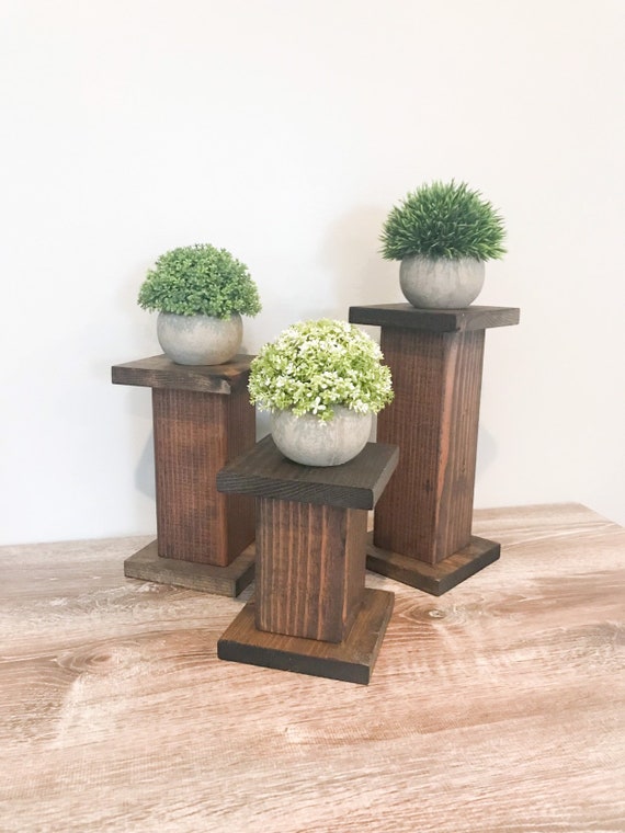 Brown Wood Candle Pillar Handmade Rustic Candle Stick Square Candle Holder Large Bulky Candle Holder Wood Pillar