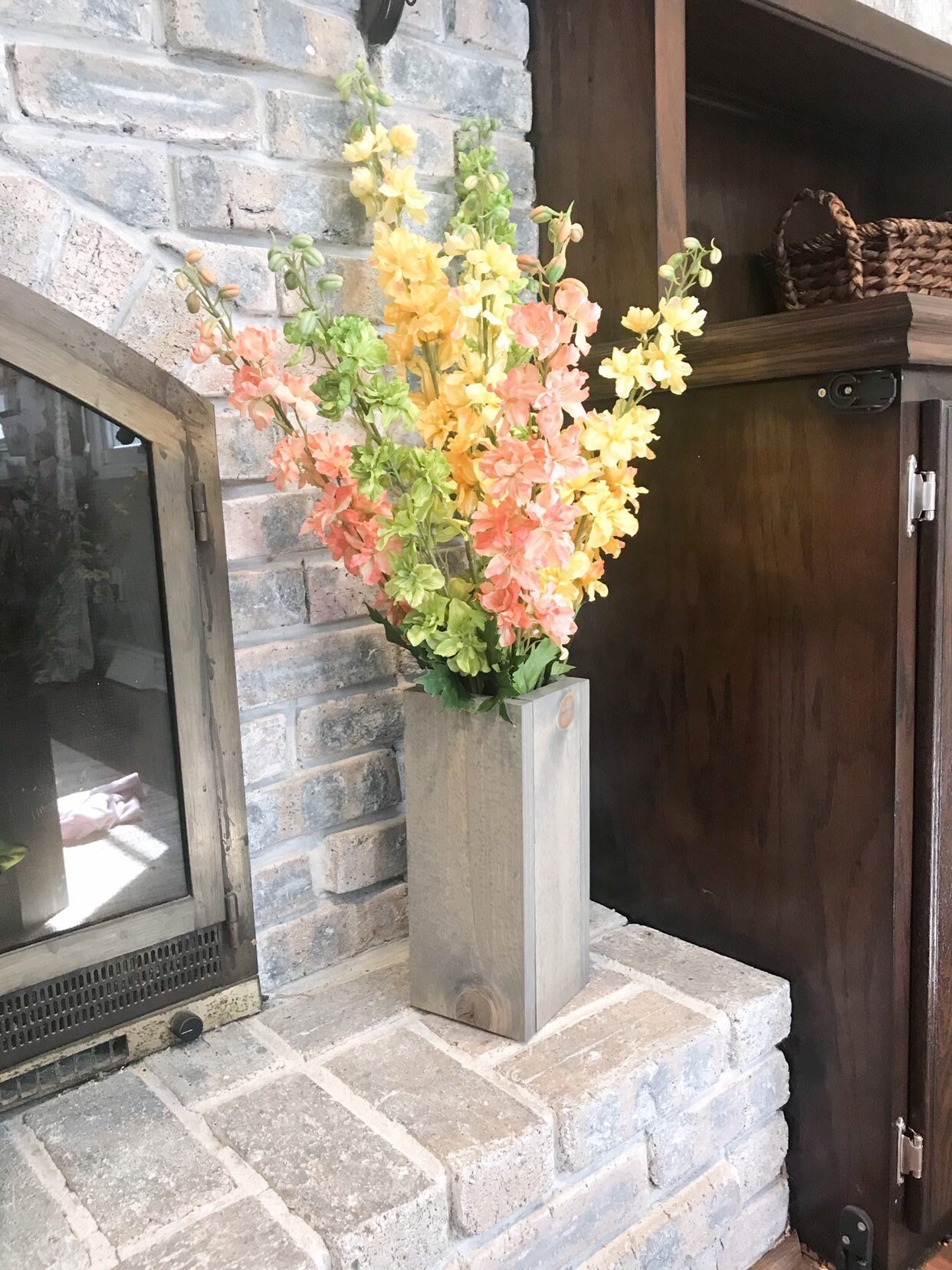 square wood planter handmade gray 12 x 5