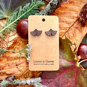 Handmade Ginkgo Wooden Stud Earrings: Plant Lover Gift