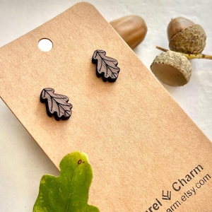 Handmade Oak Wooden Stud Earrings: Plant Lover Gift