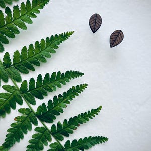 Handmade Beech Wooden Stud Earrings: Plant Lover Gift