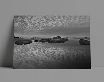 Ocean Reflections Black and White Metal or Canvas Print