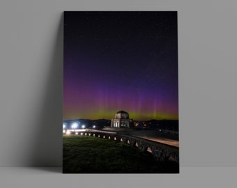 Aurora Borealis at Crown Point Vista House Metal or Canvas Print